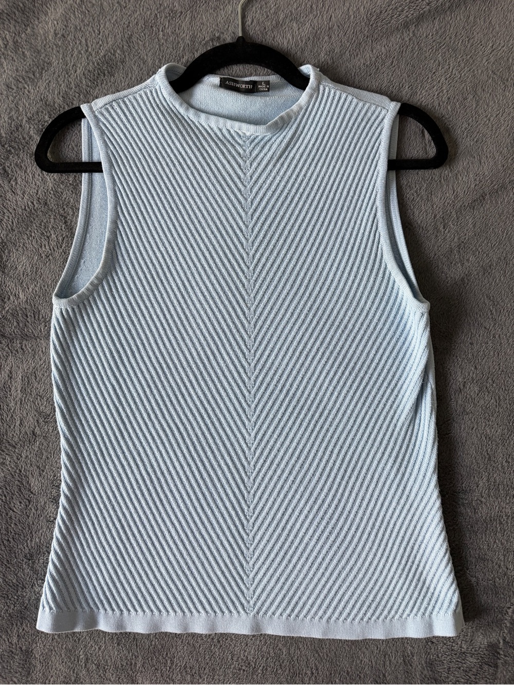 ✨Ashworth Pale Blue Ribbed Mock Neck Sleeveless Tank
